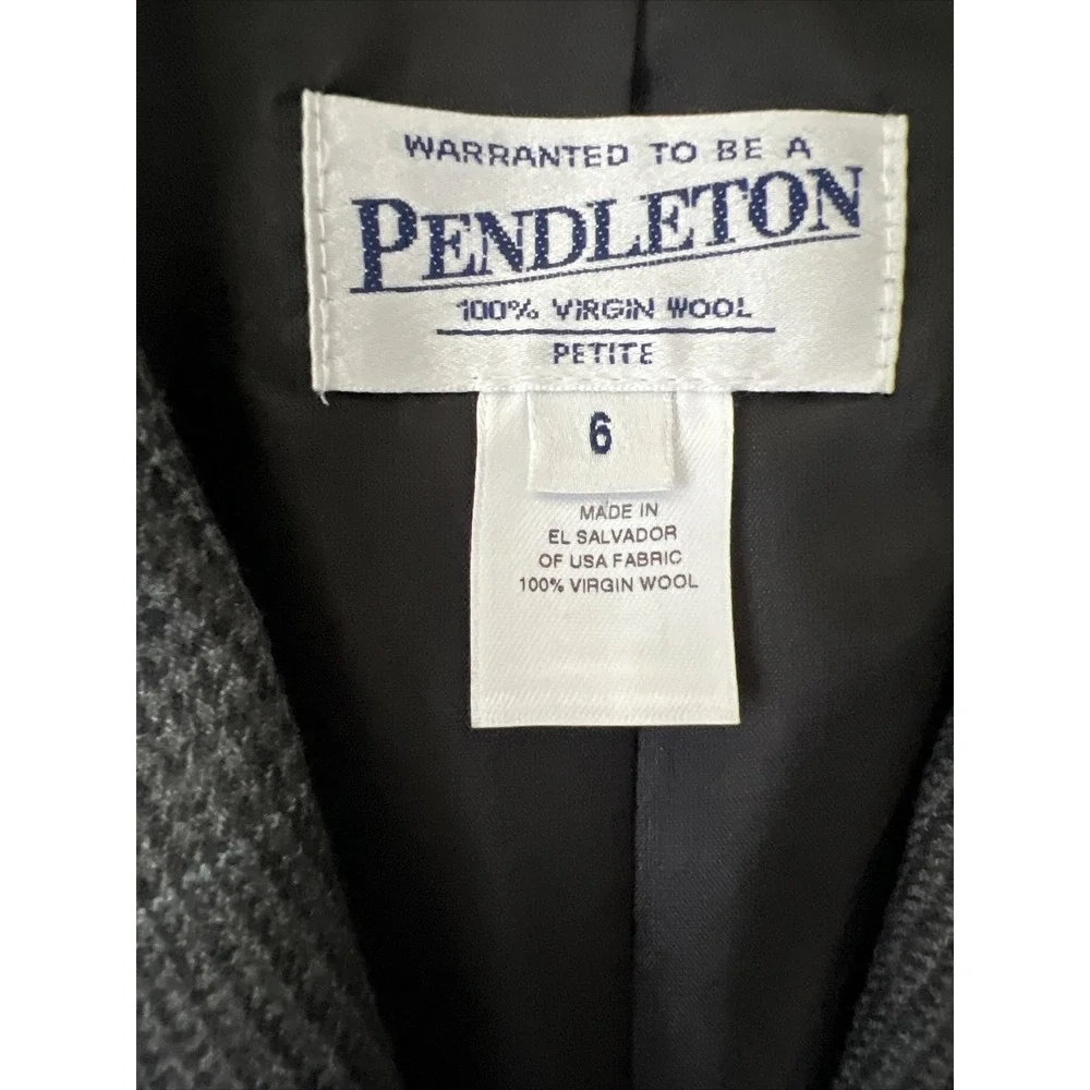 Pendleton Women's Virgin‎ Wool Blazer 6P Gray Blue Glen Plaid Office Classic